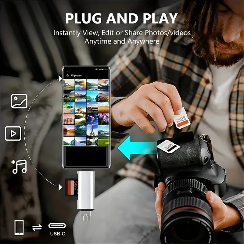 FocusOnPC 3-in-1 USB 2.0 OTG Card Reader, Type-C & Micro USB Adapter, TF SD Memory Card Reader for Phone, Laptop, Camera