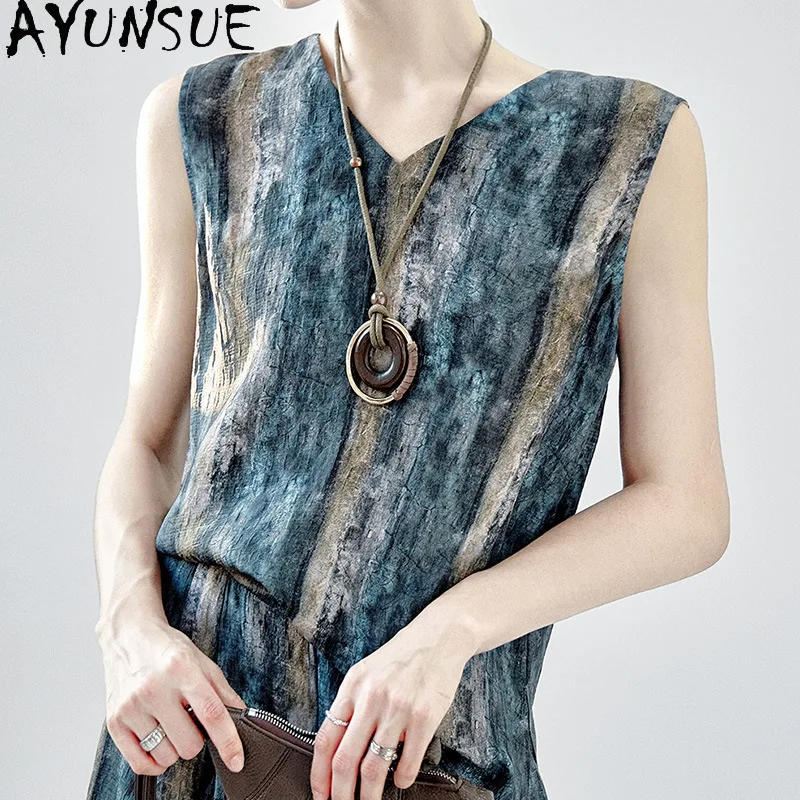 

AYUNSUE 100% Mulberry Silk Women's Tanks Sleeveless V-neck Tanks Top Summer Tops for Woman Elegant Woman Clothes Топ Женский