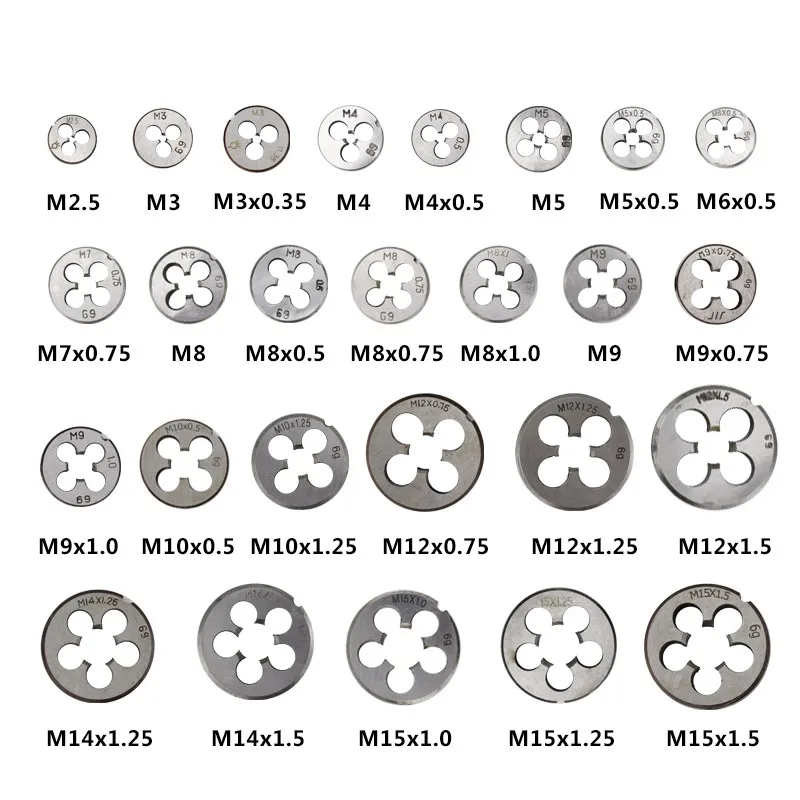 1pc M2 M3 M4 M5 M6 M7 M8 M9 M10 M12 M14 M15 M16 Right Hand Thread Die Metal Threading Tools Metric Thread Die Tools