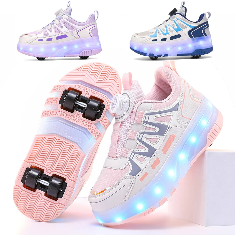

Roller Skate Shoes Kids Sneakers With 4 Wheels LED Light Luminous Children Glowing Fashion Outdoor Sports Shoes Girls Boys Gifts