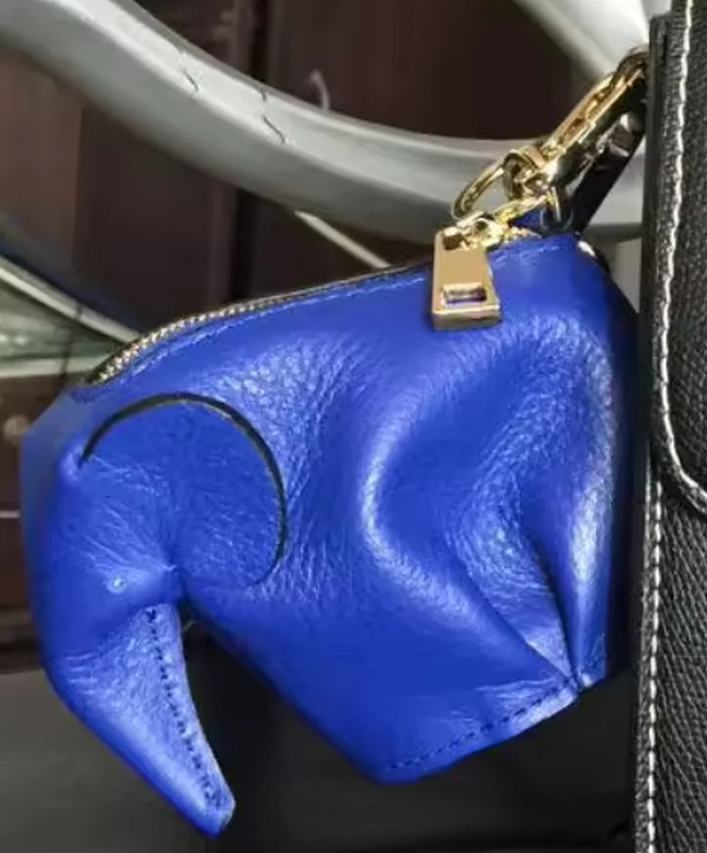 

Personalized Royal Blue Christmas Elephant Charm Coin Purse Customized Animal Cute Girl's Mini Women Shaped Bag Wallet Genuine