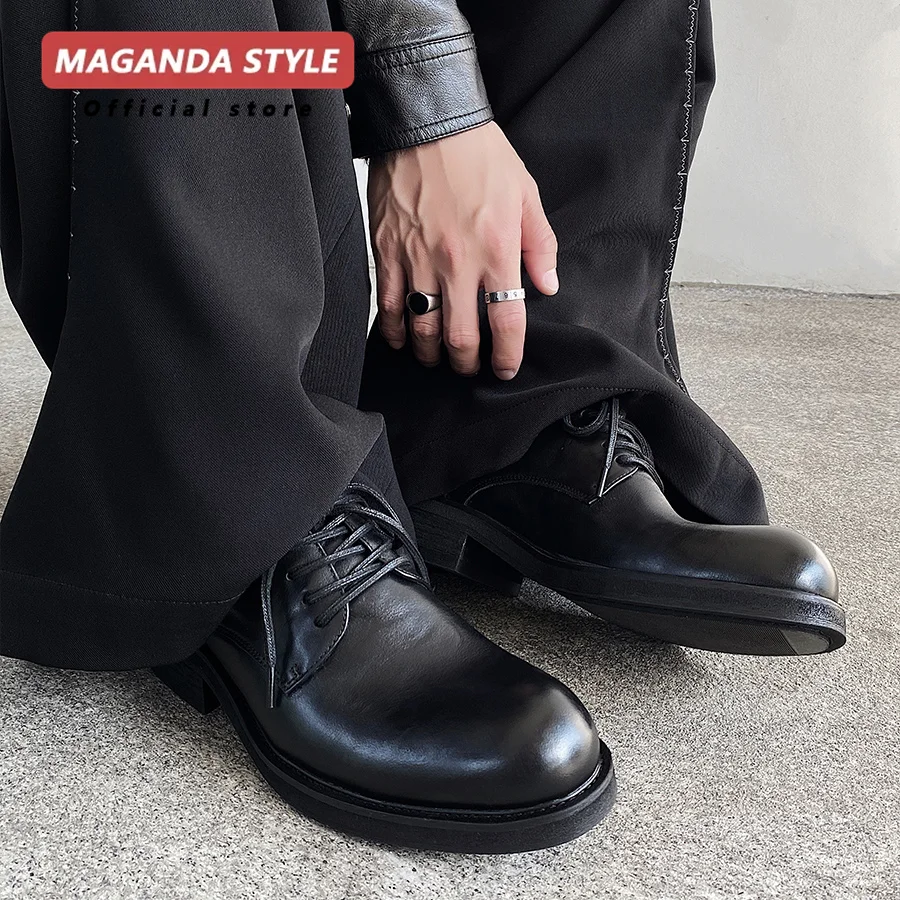 

Top layer cowhide formal shoes men's genuine leather retro niche upturned toe thick sole handmade ultra soft and ultra light