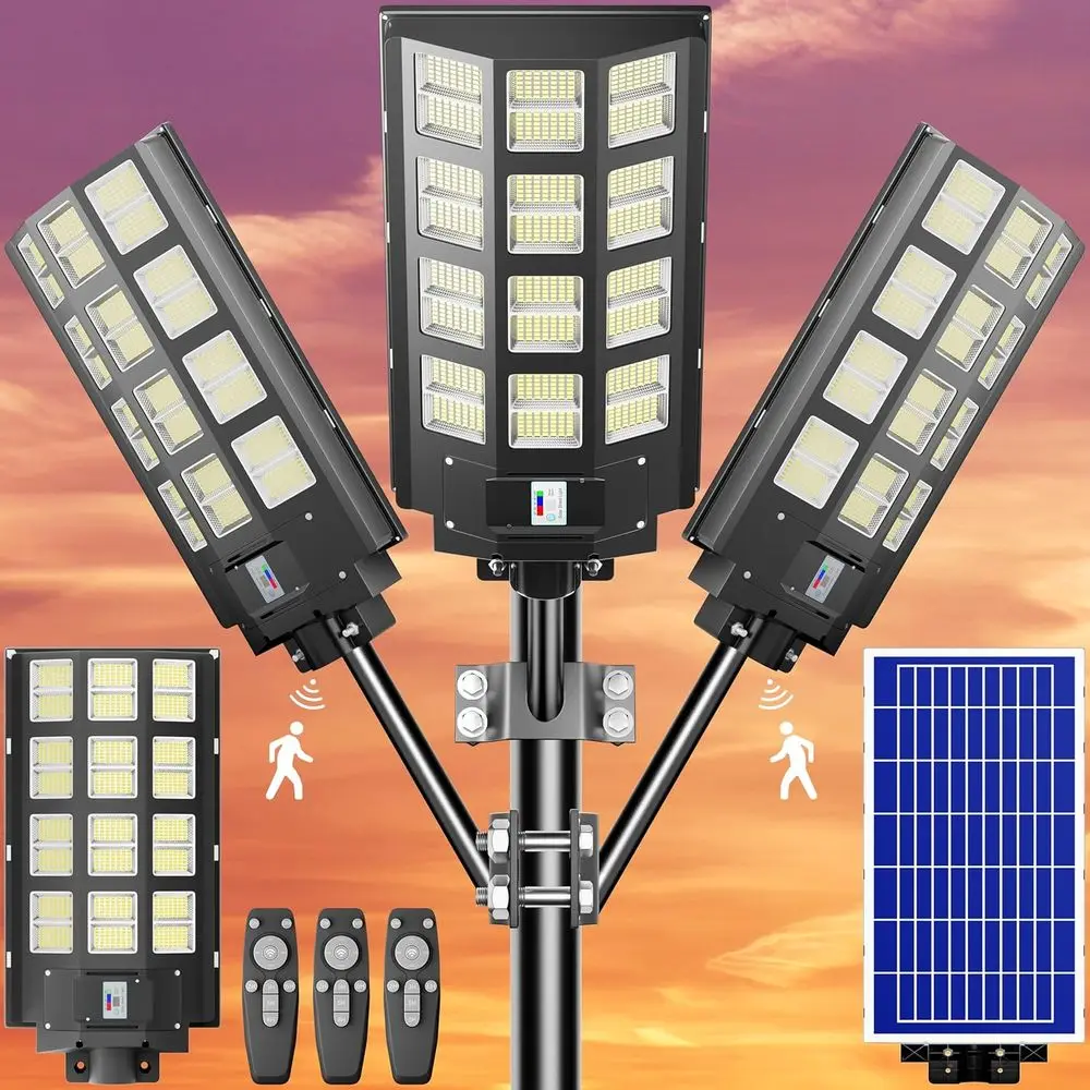 

Мощный уличный светодиодный светильник 9500 Вт с датчиком от заката до рассвета, датчиком движения и пультом ДУ для парковок, дворов и пешеходных дорожек