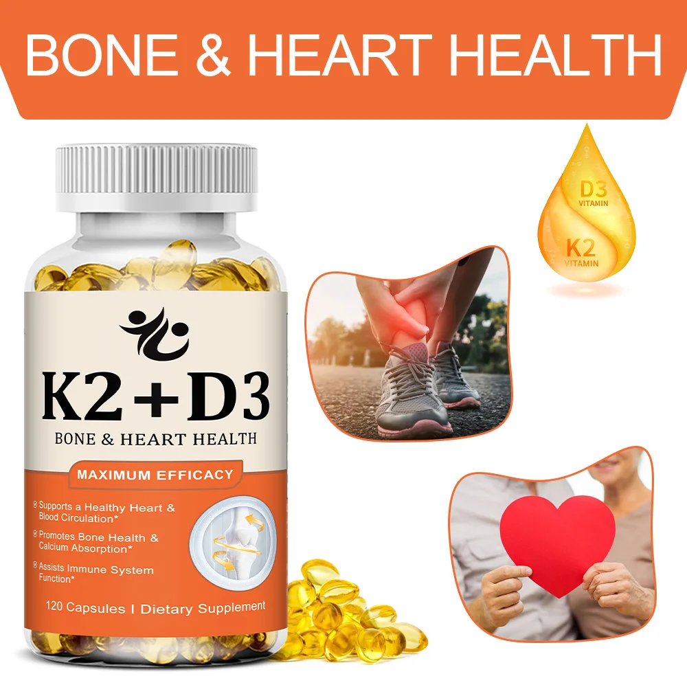 

Vitamin D3 5000 IU + K2 MK-7 100mcg Capsules, Support Nutrient Absorption, Metabolism, Bone, Heart Health & Immune System