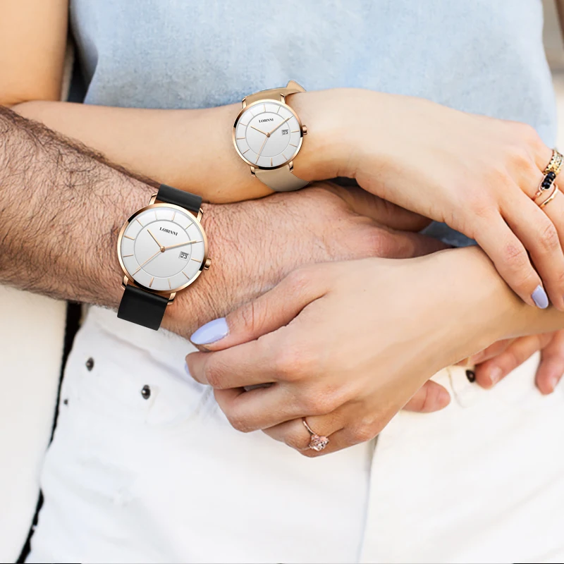 LOBINNI-reloj de cuarzo japonés MIYOTA para parejas, marca de lujo suiza, resistente al agua, fecha automática, reloj de cuero de Color a la moda, L3033