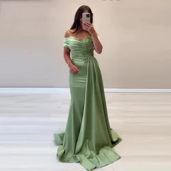 2024 Grass Green Mermaid Evening Dresses Off Shoulder Lace Appliques Beads Women Mermaid Formal Prom Gowns Robe De Soiree