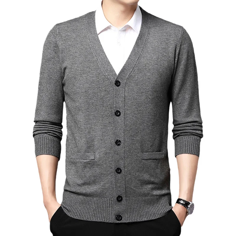

TUCANO Woodpeer Woolen V-ne Open Cardigan Men's Autumn Winter Thin Middle-aged Knitted Pure Color Outerwear Cardigan