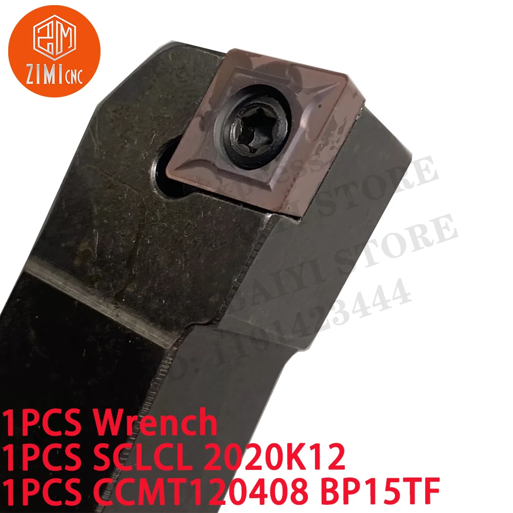 1PCS SCLCL2020K12 Cylinder Indexable turning tool holder 95 degrees CNC rod + 1PCS CCMT120408 BP15TF Carbide Insert cutting tool