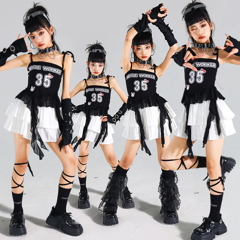 Kpop Series Jazz Dance Costume Girls Performance Clothing Silver Navel Tops Black Pants Hip Hop Suit Concert Stage Wear