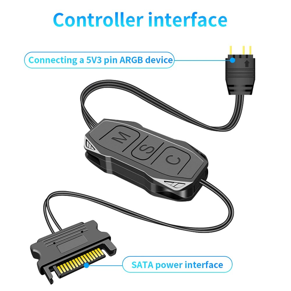 TISHRIC ARGB Mini Control HUB Supply Cable Computer Case Fan Controller Adapter ARGB Controller 5V 3Pin To SATA Power Supply