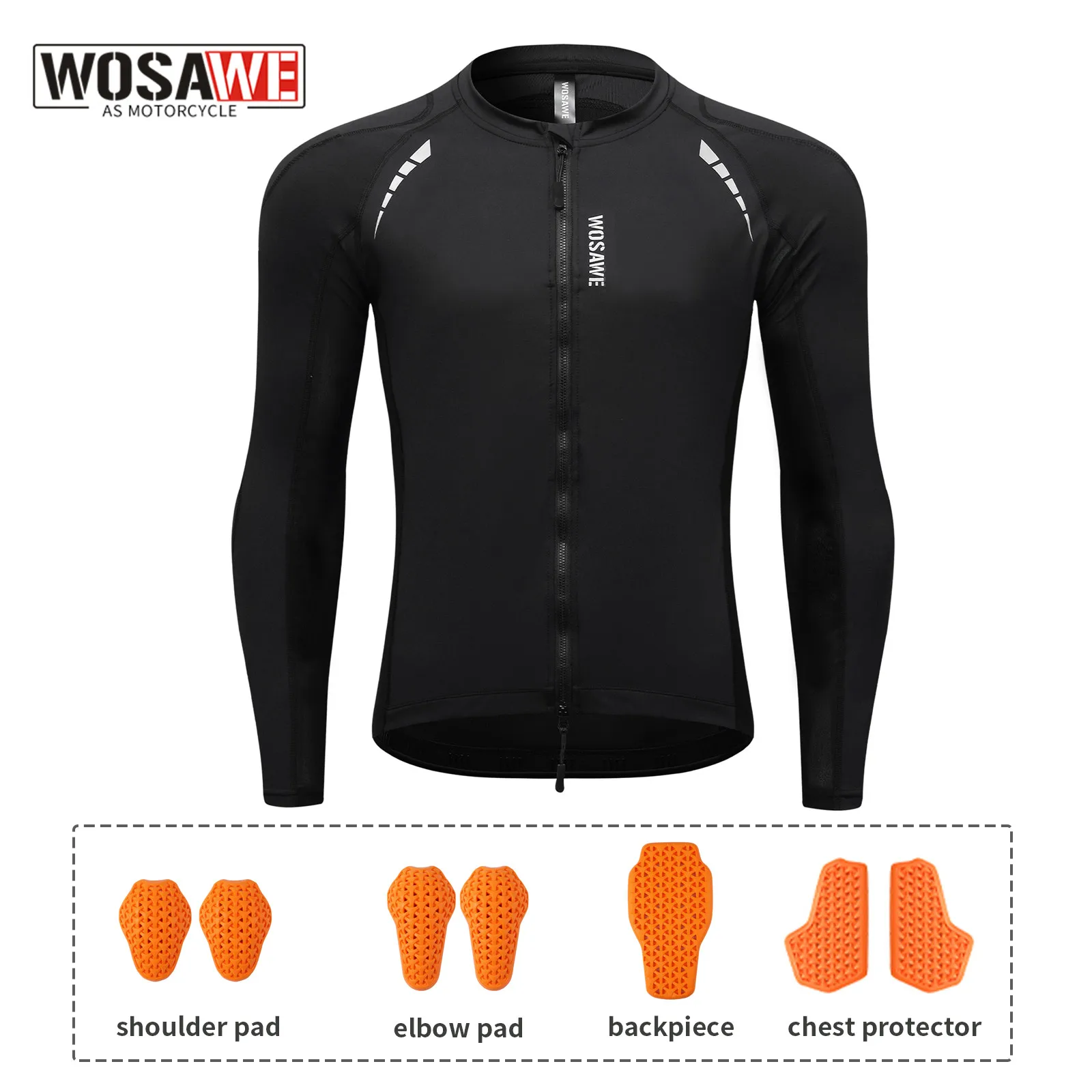 

WOSAWE Black Motorcycle Armor Jacket Summer Breathable Men's Cycling Clothes With CE Protective Body Gear Accessories ﻿