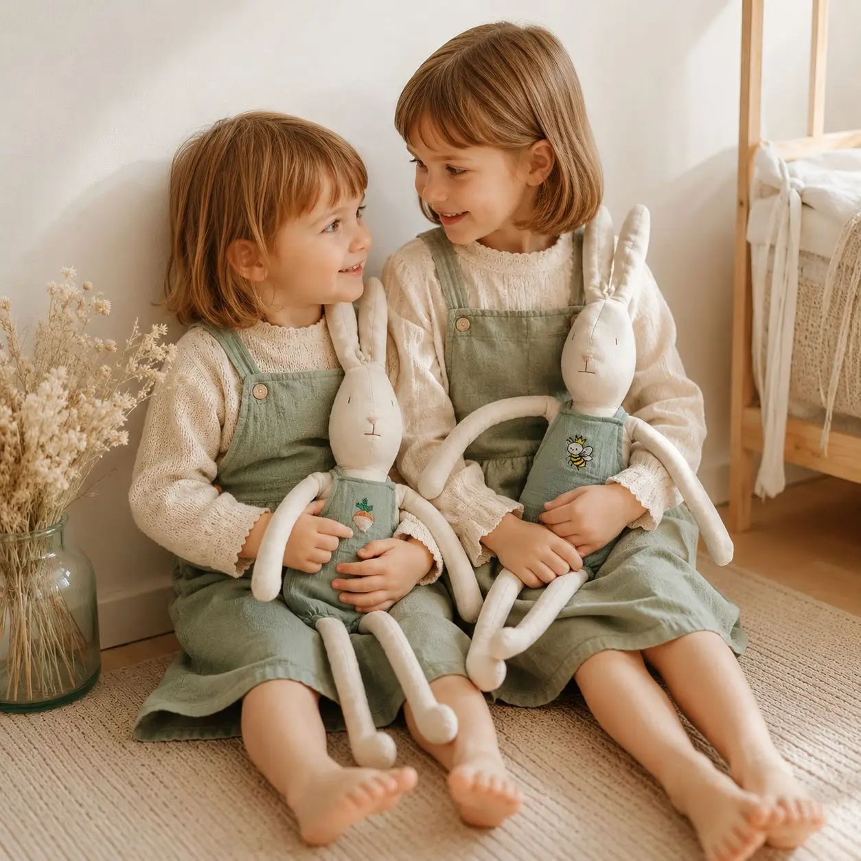 65cm Large Lop Bunny Toy with Removable Overalls Soft Cuddly Dolls for Sleep Handmade Linen Fabric Rabbit Doll For Girls