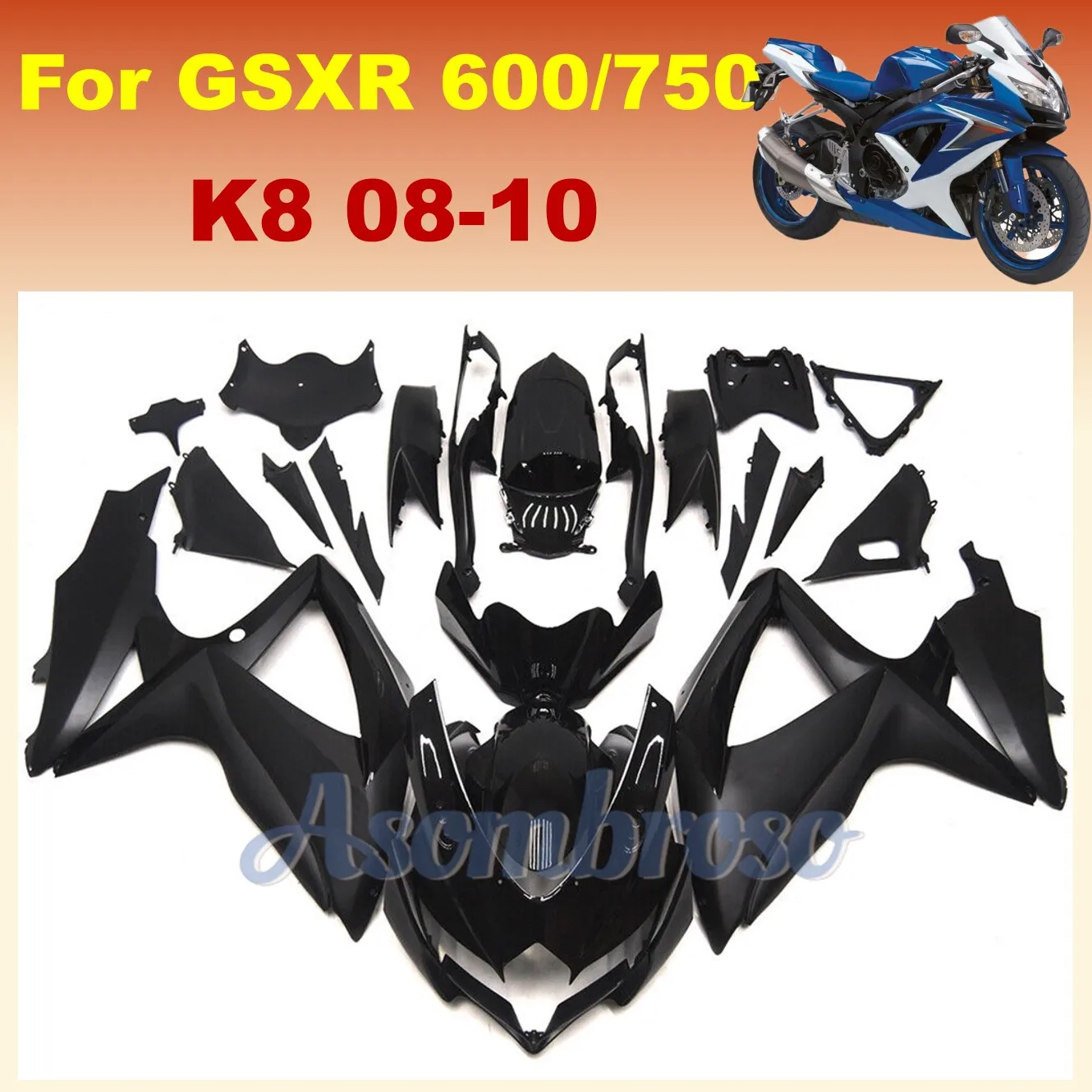 スズキ用ブラック高品質フェアリングキット,オートバイ修理部品,2008, 2009, 2010,gsxr600,750, 08, 09, 10,k8,gsxr 600,k8,k9