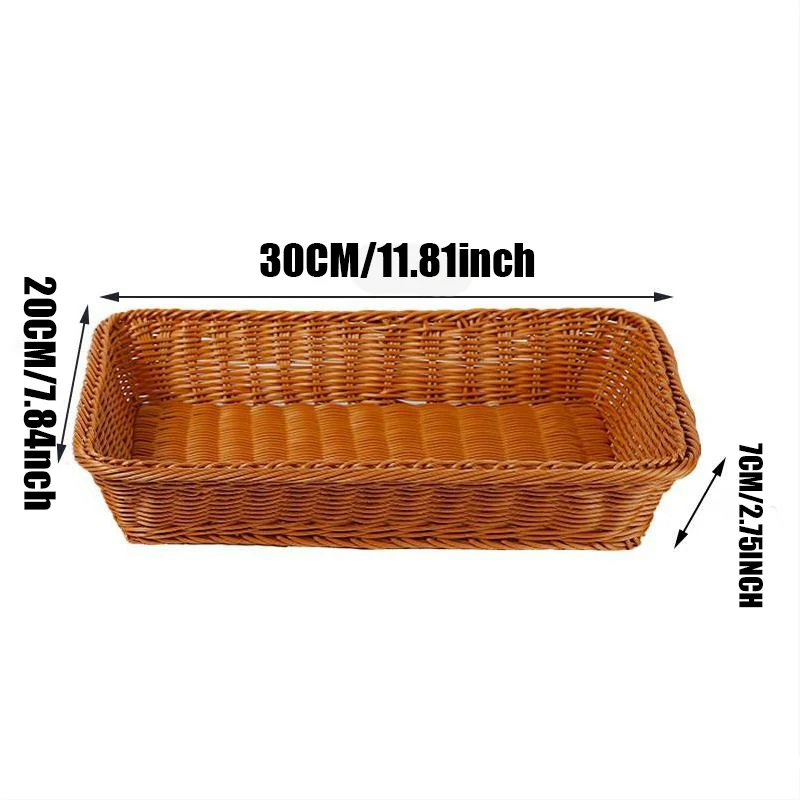 Imitation Rattan Storage Basket Rectangular Fruit Bread Basket Desktop Snack Storage Box Plastic Woven Basket Kitchen Storage