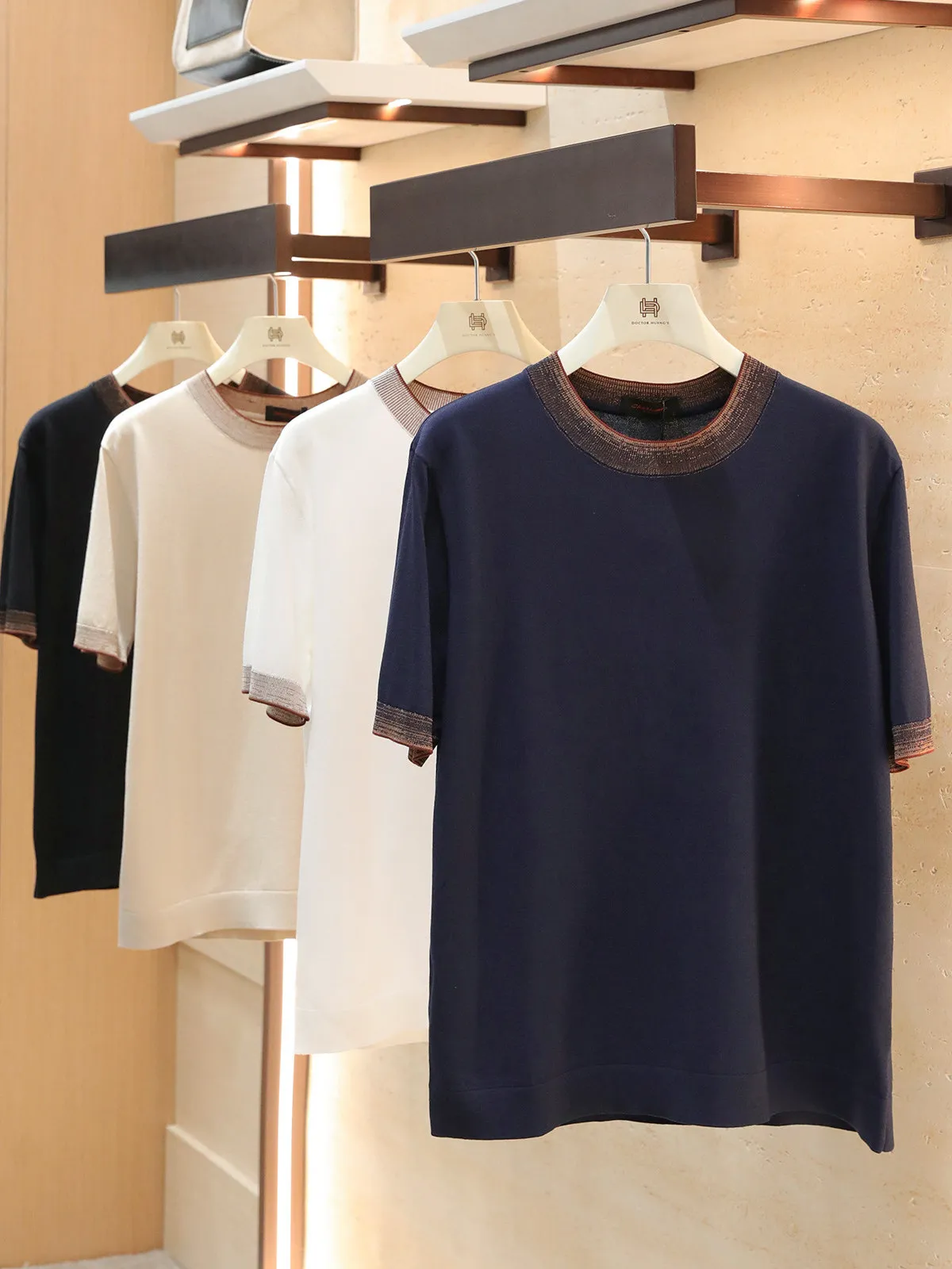 Italian Vintage Style! 48 Pieces Ultra-Fine Elastic Yarn Knitted Summer Men's Color Block round Neck Short Sleeve T-Shirt