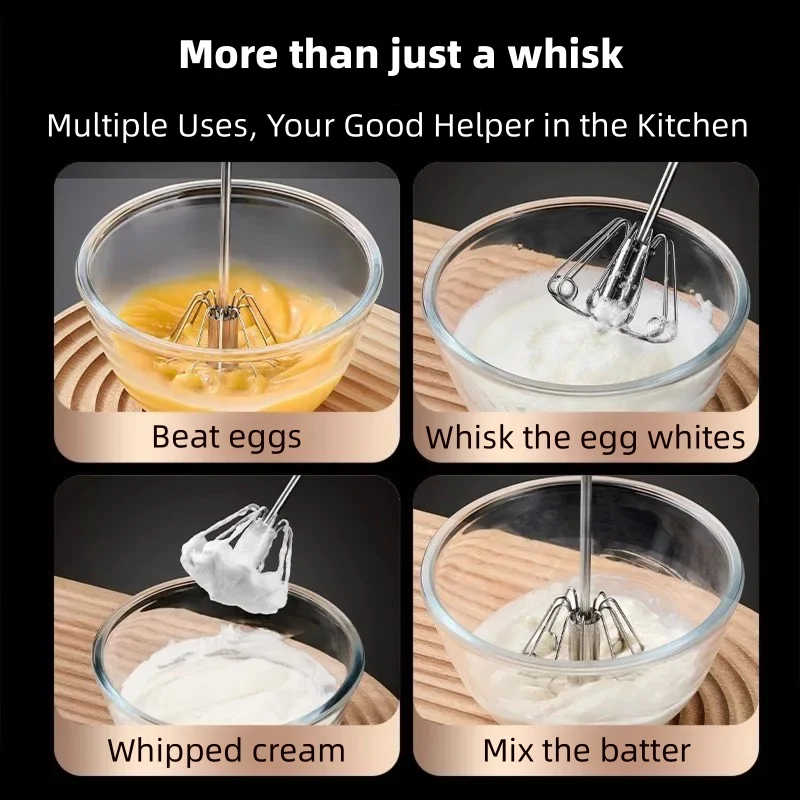 316 Stainless Steel Semi-Auto Egg Beater, Manual Press-Down Whisk for Baking, Cream & Batter Mixing, Rust-Proof & Easy Clean
