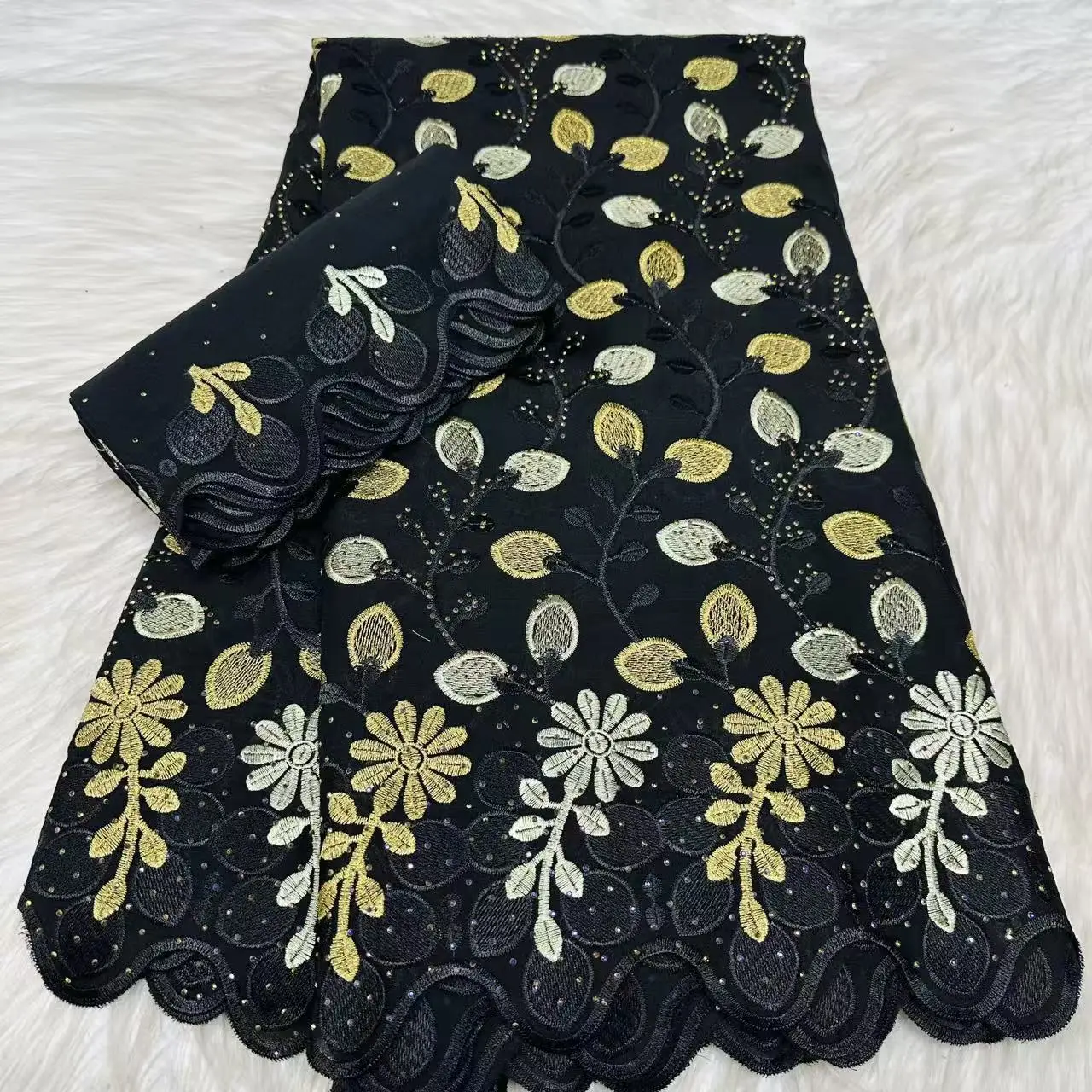 5+2 Yards 2026 High Quality Stones Cotton Nigerian French African Lace Fabric Swiss Voile Lace Fabric For Women Dress PYC2620