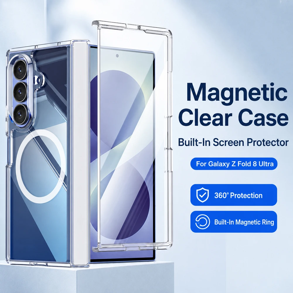For Samsung Galaxy Z Fold 8 Ultra Phone Case, Transparent, Magnetic Center Hinge Case Film, All-in-One Full Coverage Protection