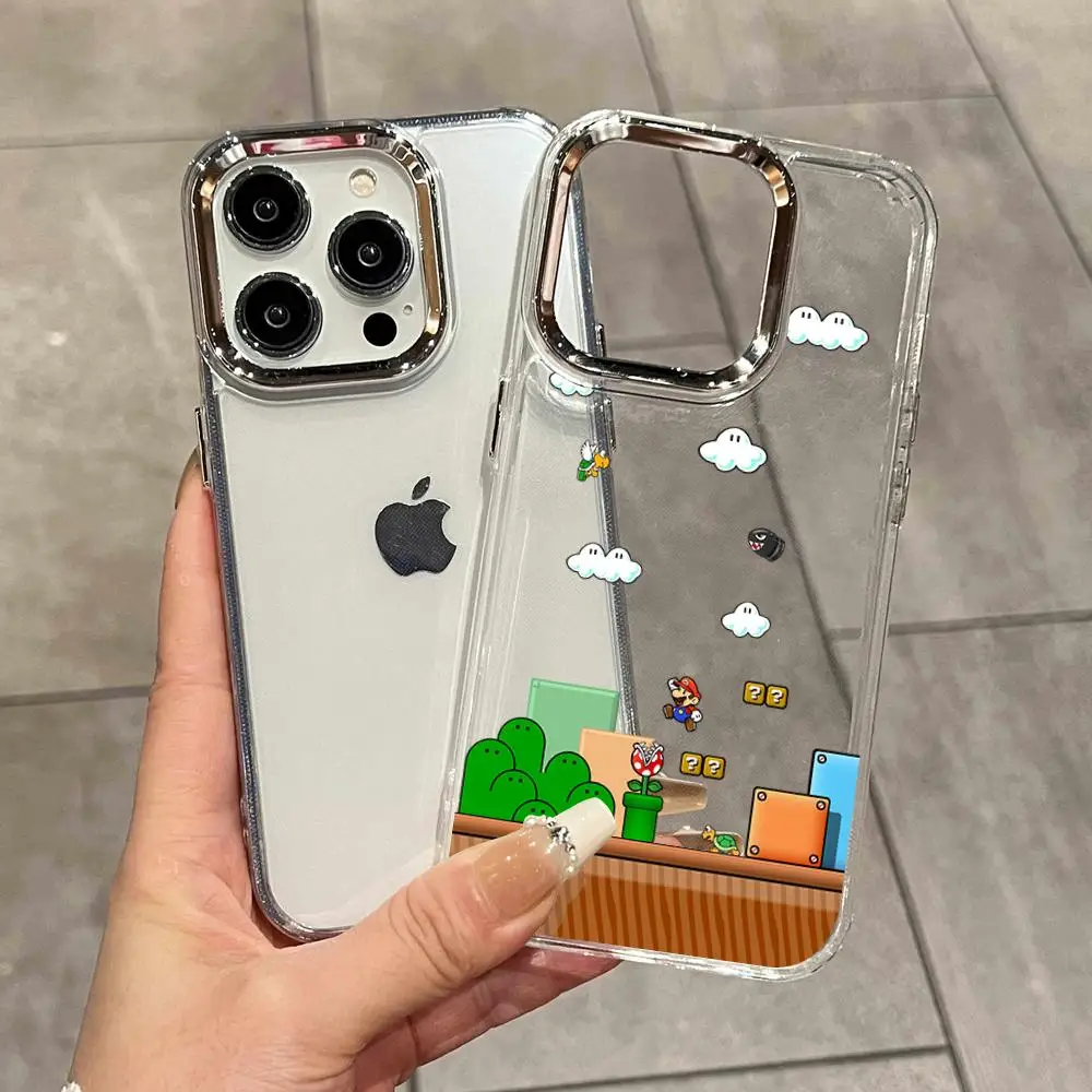 

Super M-Marios B-Bros Electroplated Transparent Phone Case for iPhone 17 Air 16 E 15 14 Plus 13 12 Mini 11 Pro HYBXAXC Cover