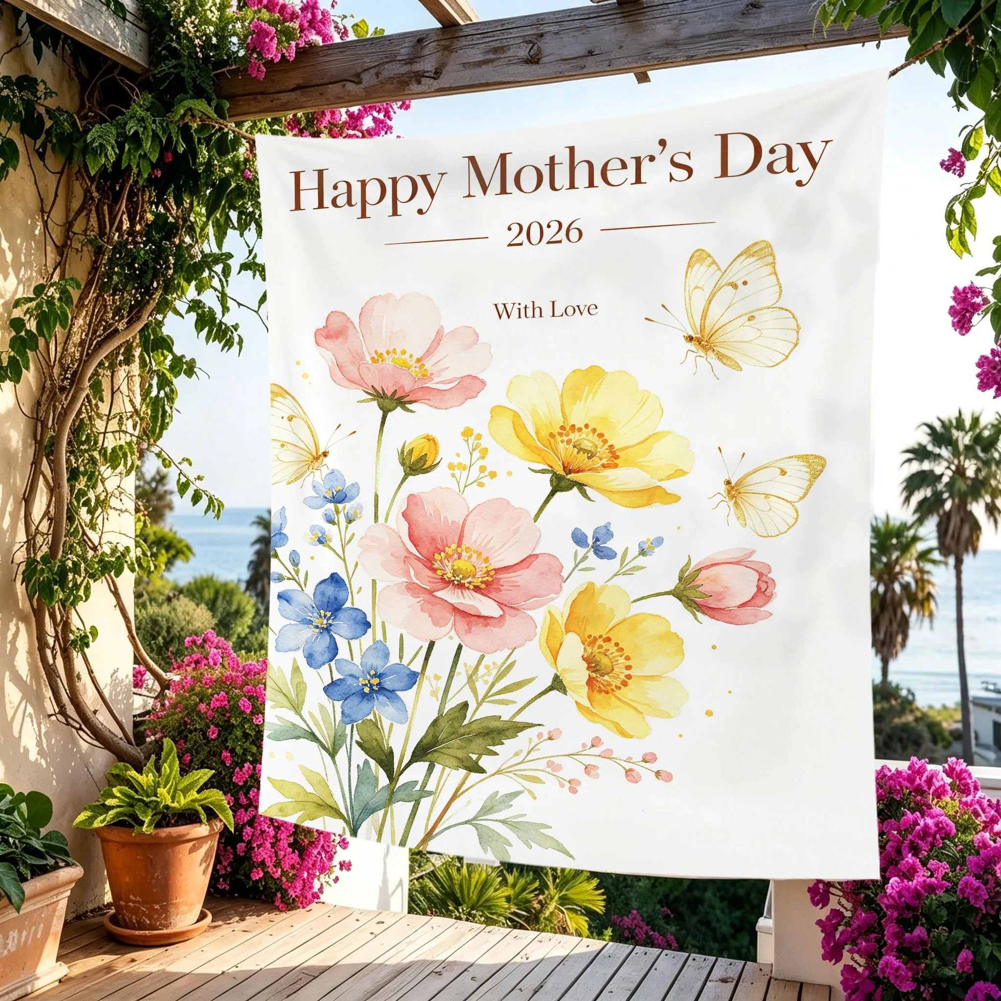 VIKAMA Mother's Day Gift Tapestry Flower Basket Design Polyester Wall Hanging Indoor and Outdoor Home Wall Decoration