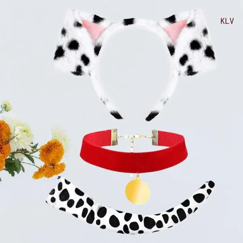 3Pcs Halloween Dog Costume Set for Kid Adult Cosplay, Halloween Dog Costume Accessories with Headband, Tail, Dog Collar
