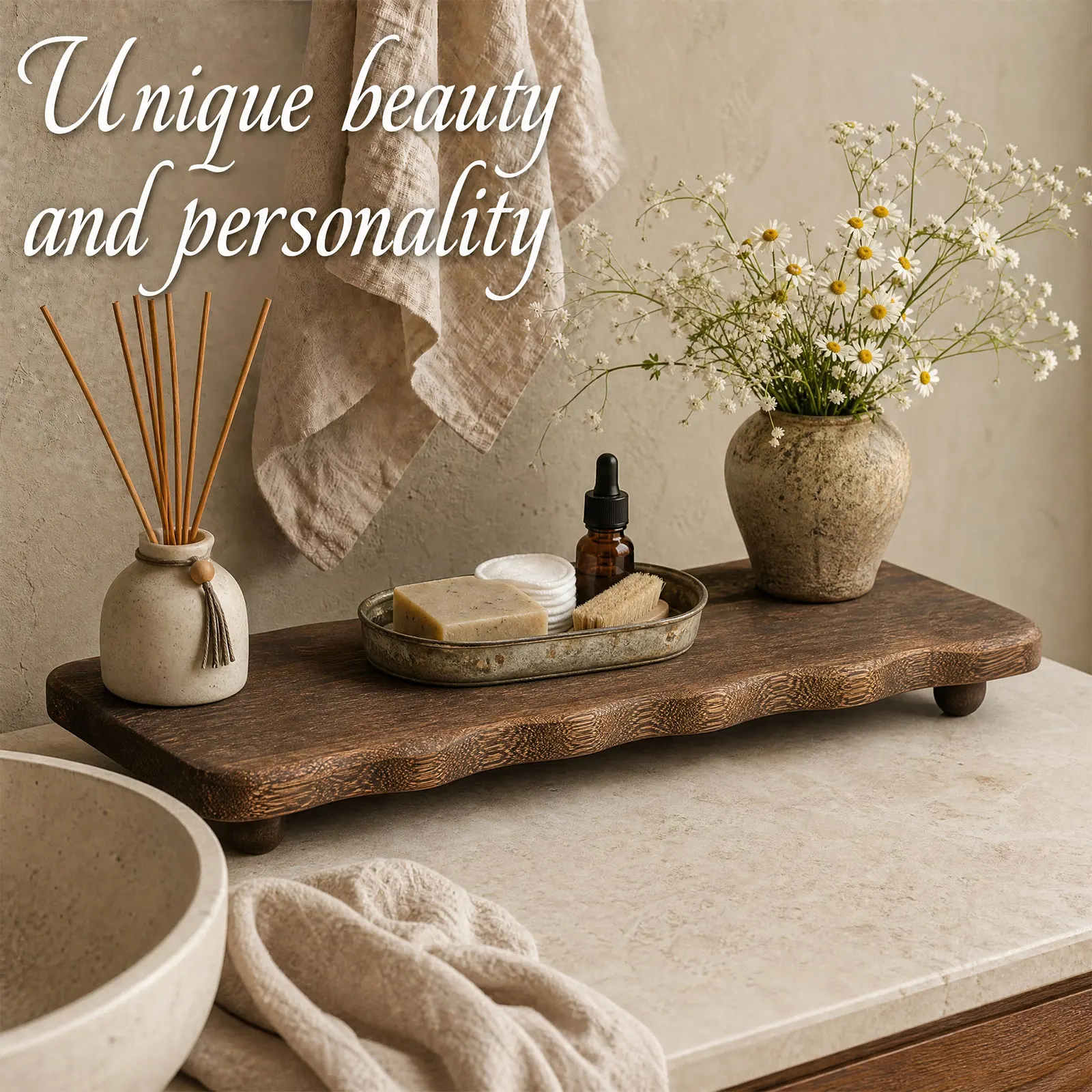 Farmhouse Wood Riser Stand Decorative Wood Pedestal Tray Board Rustic Rectangle Countertop Display Riser Holder for Home Accent