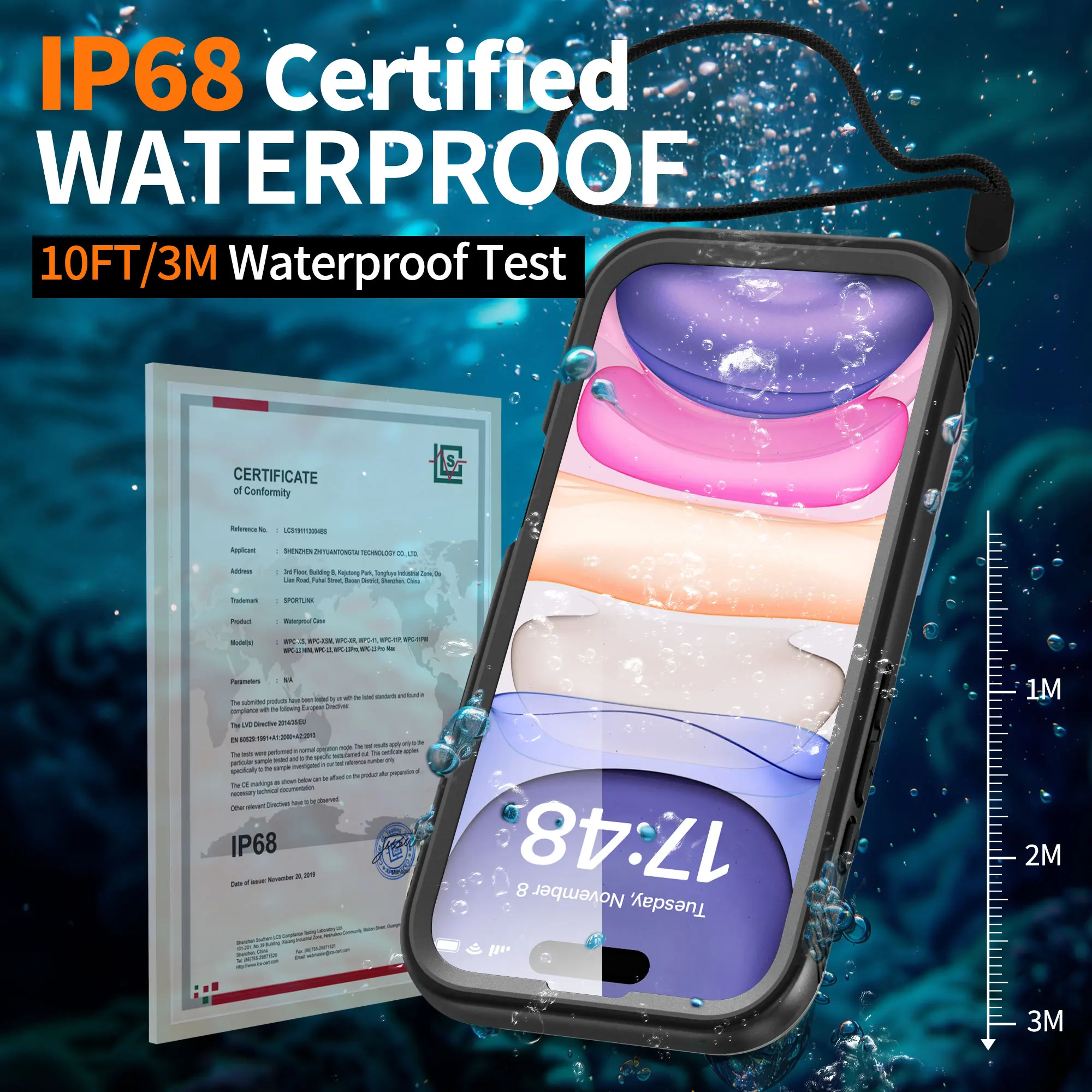 جراب مقاوم للماء لـ iPhone ، جراب شفاف ، واقي شاشة وكاميرا ، جراب مقاوم للماء لكامل الجسم لـ iPhone 16 و 15 و 14 و 13 Pro Max ، Plus