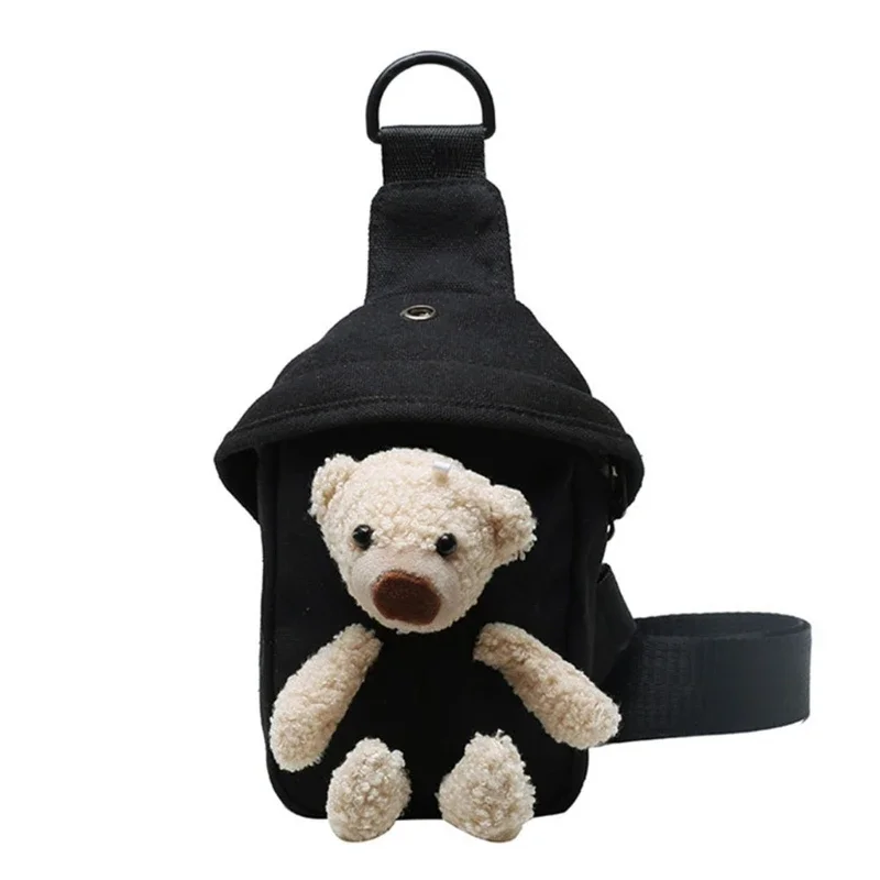 Cute Bear Canvas Wild Chest Bag Trendy All-match Messenger Women Casual Daily Wear Waist Bag Cartoon Fashion Personality Crossbo