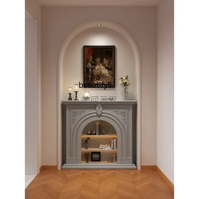 D071 French solid wood fireplace, living room decorative cabinet, American retro porch cabinet, simulated fire fireplace