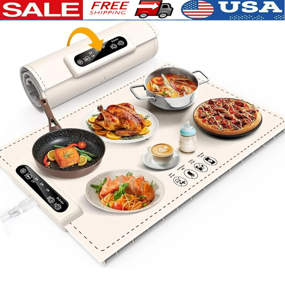 Electric Food Warming Mat Adjustable Temperature Timer Non Slip Silicone Warming Tray Parties Buffet Home Kitchen Use