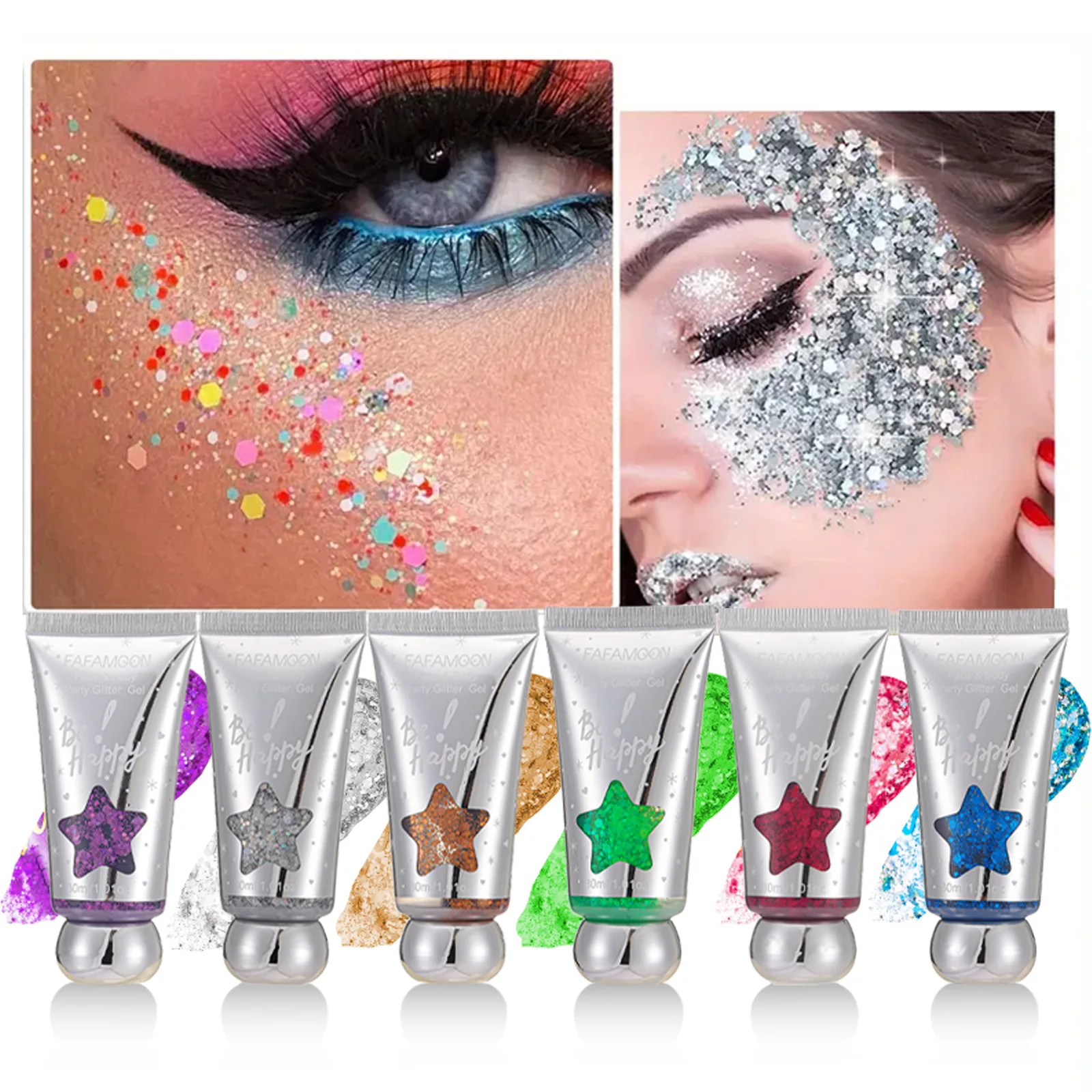 6 Colors Extreme Sparkle Glitter for Body,Hair,Face,Perfect for Stage Performance Party Makeup,Festival Carnival Wedding