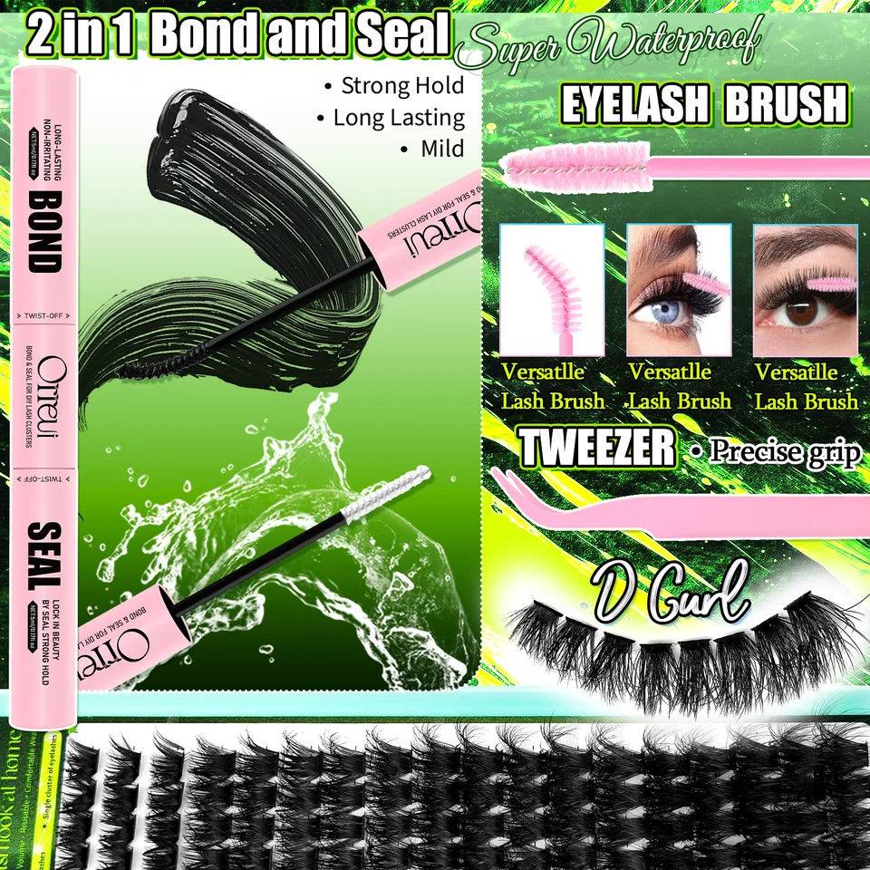 Kit de pestañas postizas DIY de 40D a 120D, rizo D, longitud mixta de 12 a 18 mm, con pegamento y pinzas 5
