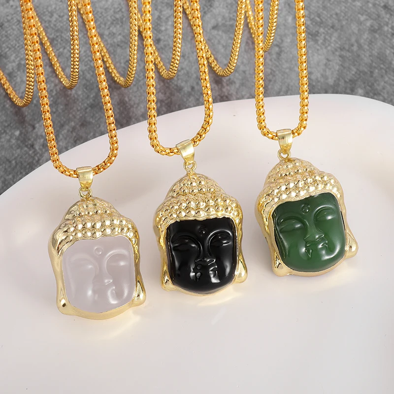 Classic Chinese Style Three-Color Buddha Statue Prayer Necklace Pendant Male and Female Buddhist Religious Amulet