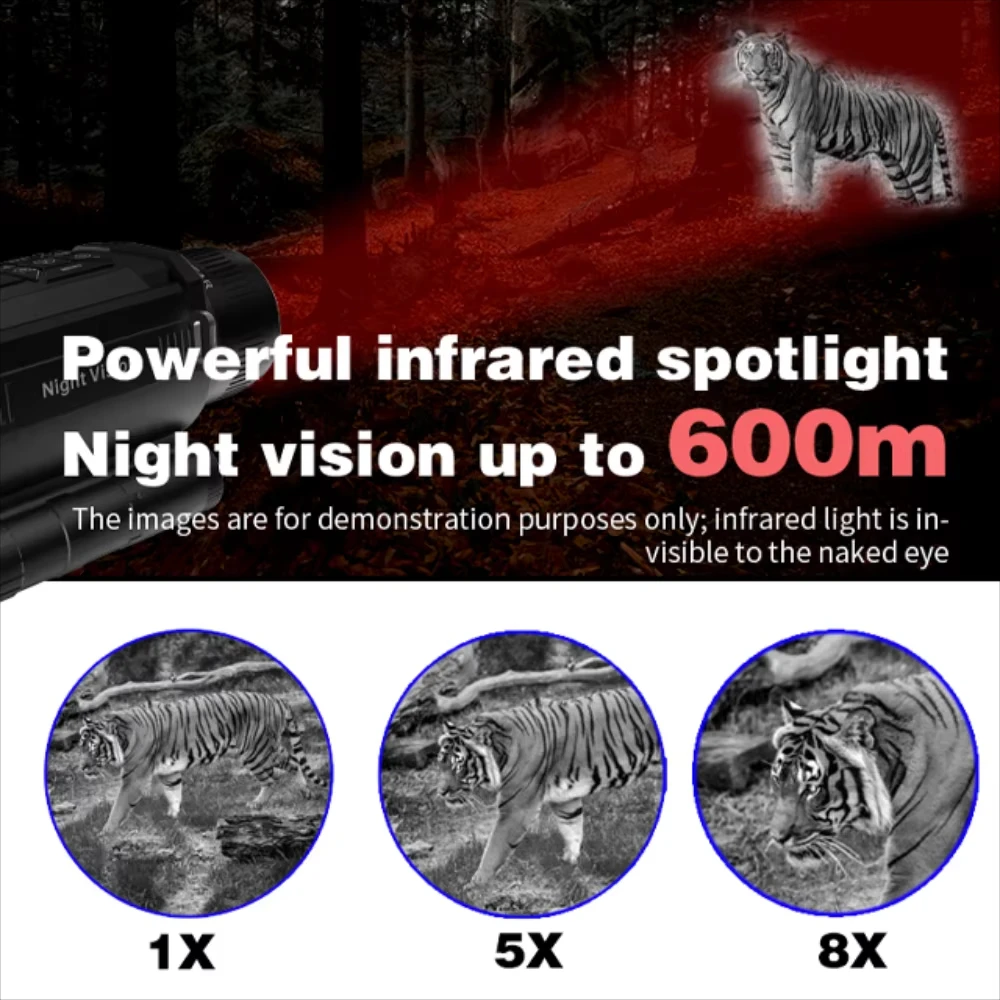 Z9005 Professional Head Mounted Tactical Telescope 4K HD 40MP Infrared Night Vision Monoculars 8X Zoom Digital 600M for Hunting