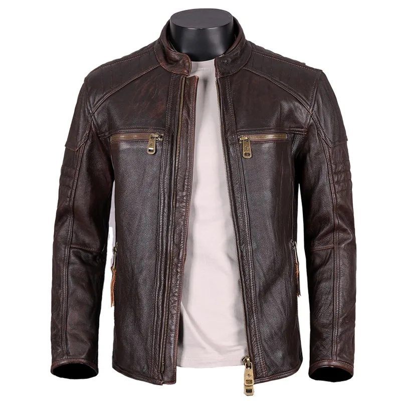 

2024 New Autumn Winter Men's Motorcycle Riding Clothes First Layer Cowhide Leather Wash To Do Old Short Slim-fit Youth Tide Coat