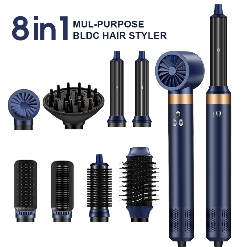 New 8 in 1 110000RPM BLDC Ionic Airstyler Hair Dryer Hair Curler Brush with Straightening  Multi Styler Tools