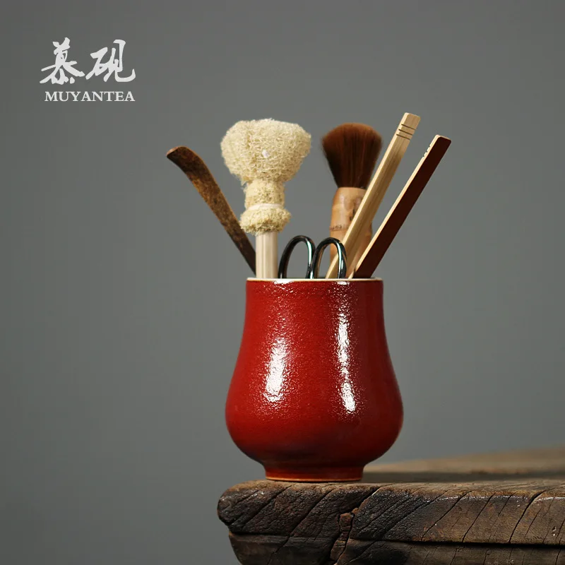 

Mutaoyu Japanese-Style Minimalist Shino Ware Six Gentlemen Handmade Pen Holder, Ceremony Kung Fu Set Accessory, Can Store Tea