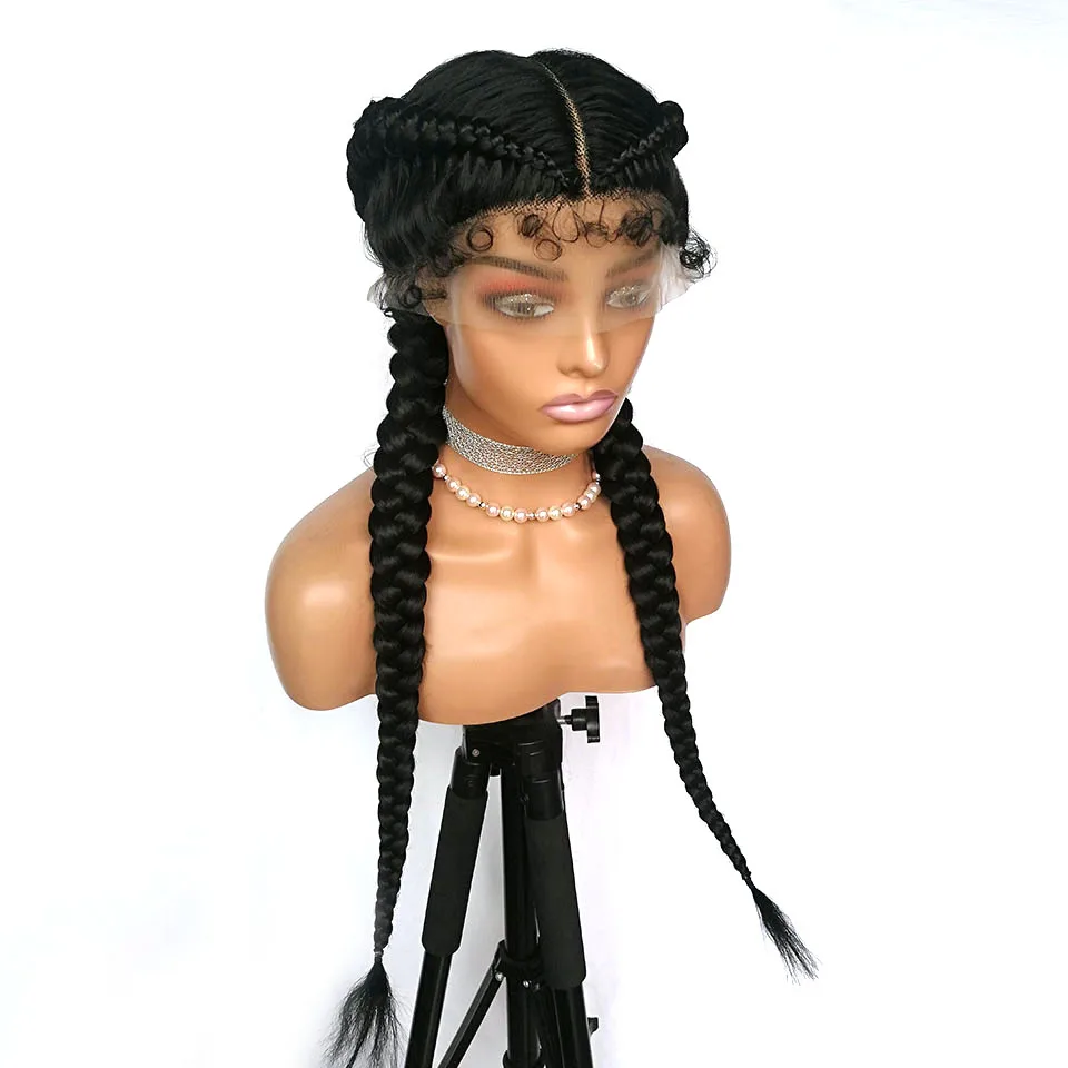 Lace Front Synthetic Braided Wig 360 Lace Dutch 2 Cornrow Braids Wig With Baby Hair for American African Women