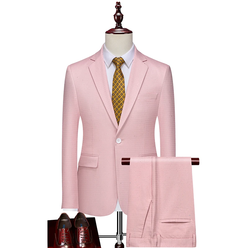 

Mens Suit Set Blazer Tweed Pants Checkered Korean Slim Fit Wedding Suit Groom Wear Autumn Winter 2025 Hot Sale Classic Two Piece