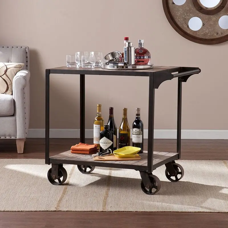 Factory direct sales American industrial style restaurant hotel wrought iron rack hand push mobile dining cart, dining side stor