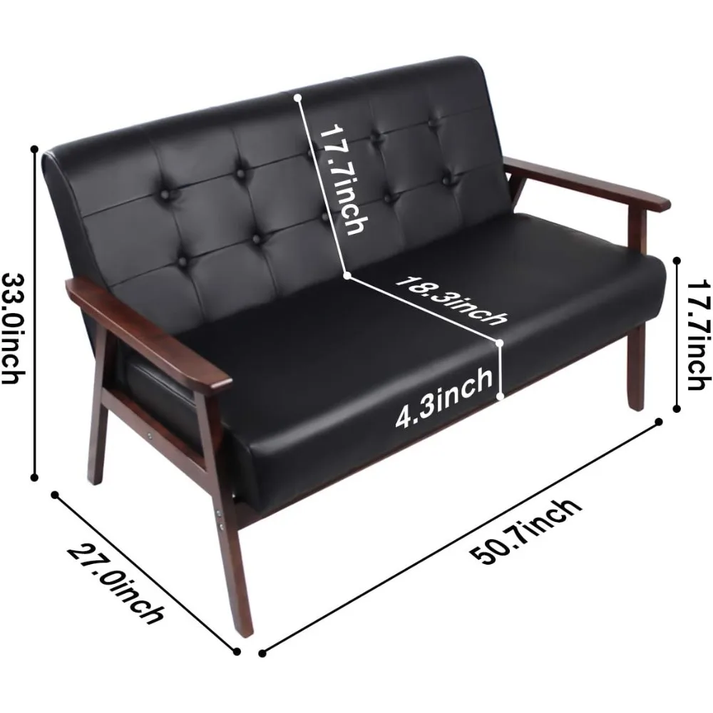 Sofá moderno de cuero de madera de 2 plazas, sofá de dos plazas minimalista elegante, sofá de dos plazas resistente y duradero, muebles de oficina para el hogar