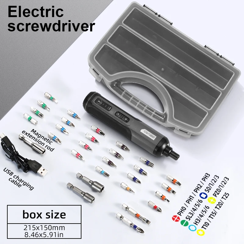 3-Speed 4V Cordless Screwdriver, Large Torque Drill with Bits, 2000mAh USB Rechargeable, for Computer Repair, Furniture Assembly