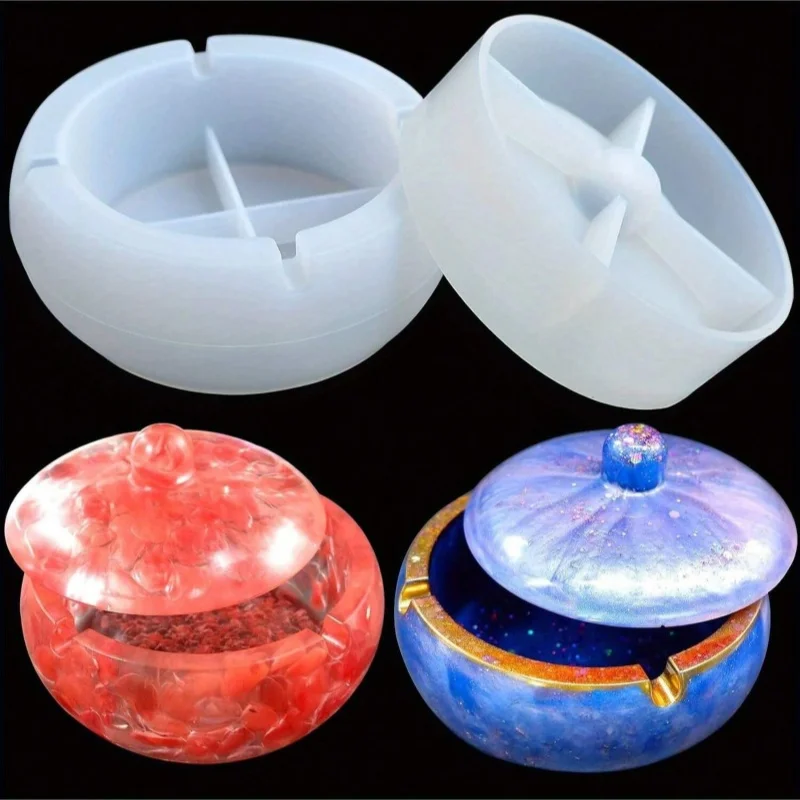 

Ashtray Resin Windproof Mold with Lid Round Large-Size Silicone Mold Casting Epoxy Mold Suitable for DIY Decoration Homes Office