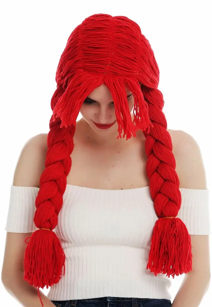 Wig Carnival Ladies Doll Thick Doll Hair Red Pigtails Long Braided