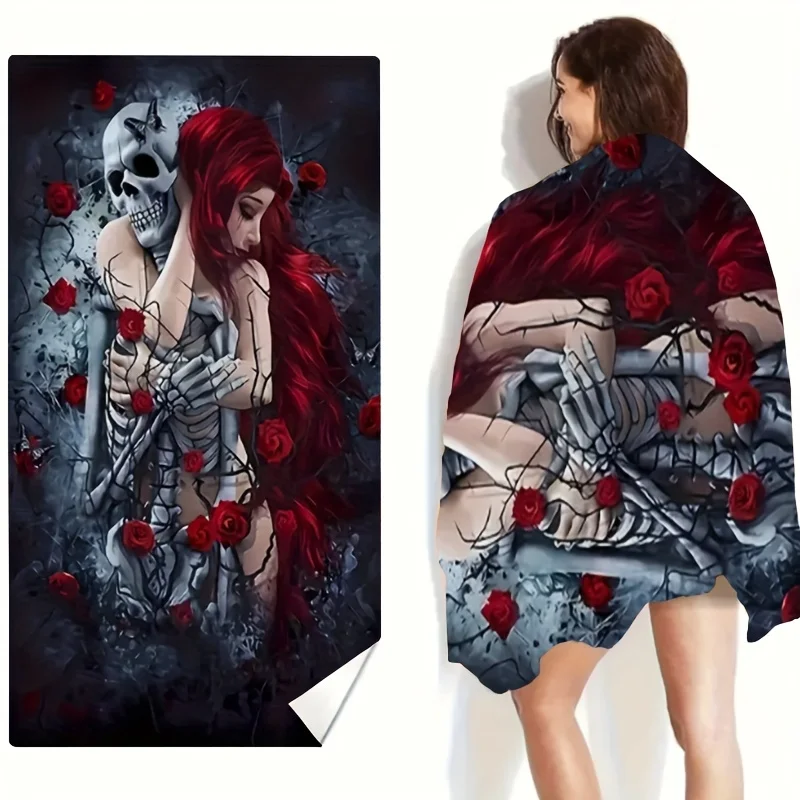 

Day of the Dead Beach Towel Quick-Dry Microfiber, Lightweight & Absorbent, Skull & Rose Pattern, Perfect for Beach, Pool, Travel