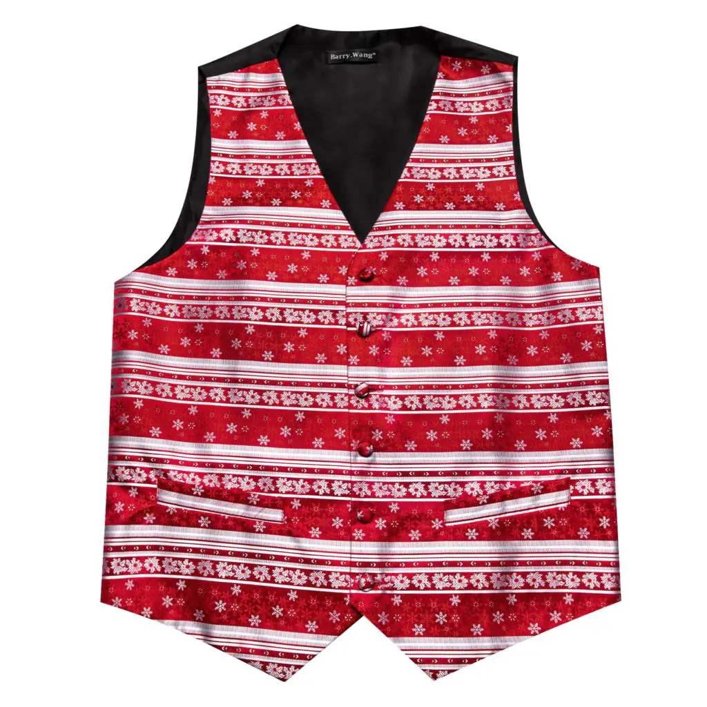 Designer Christmas Festival Vest for Men Silk Red White Snowflake Flower Star Waistcoat Tie Bowtie Set Happy Party Barry Wang