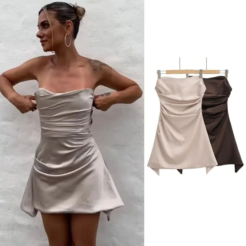 Sommer Hochzeit Gast Kleid Frauen 2025, Mini Liebsten Satin Kleid Sexy Bodycon Geburtstag Party Kleider Weibliche Vestidos