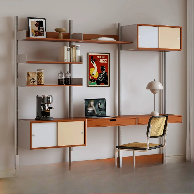 Retro Wall System Shelf Combination Bookcase TV Wall Open Floor Storage Rack Baffle