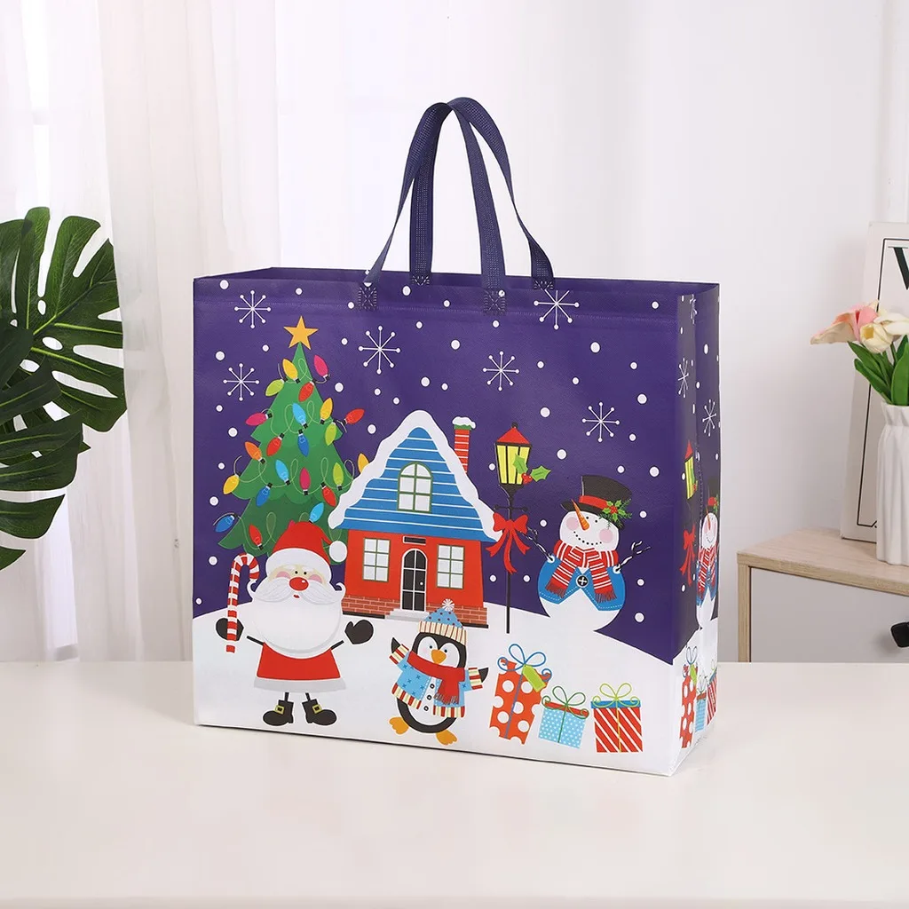 Holiday Shopping Bags Extra Large Non Woven Reusable Tote Bags Cute Santa Penguin Candy Present Bag Xmas Party Favor Container