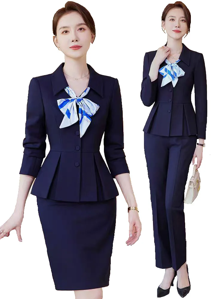 2024 Spring Two Piece Set Women Suits Long Sleeve Blazer And Mini Skirt Elegant High Fashion Chic Lady 2 Piece Set Women Blazer